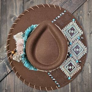 NWT  Brown Burned Fedora Cowdoy Hat With Genuine Leather Size OS